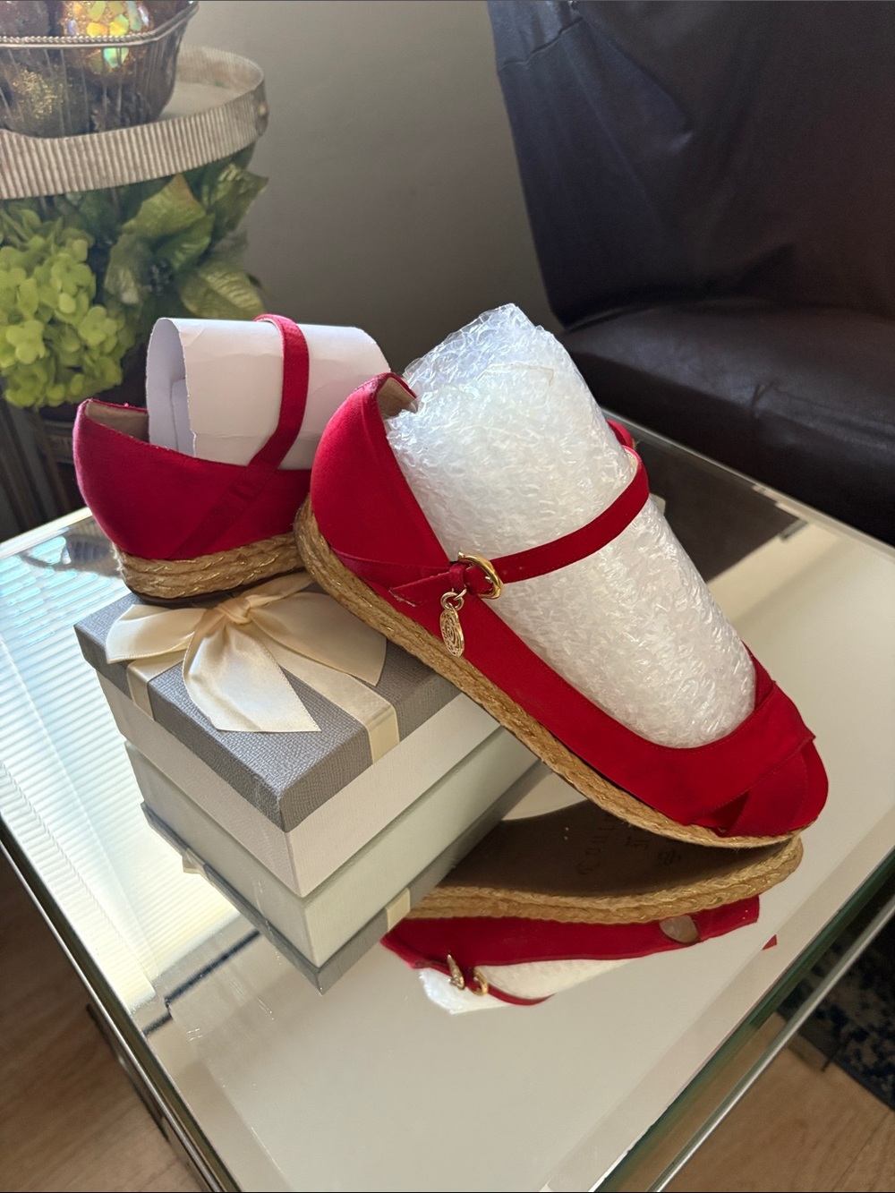 Splendid Red Mary Jane Espadrilles with Jute Sole and Charm Strap